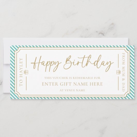 Aqua Happy Birthday Gift Voucher Card Einladung (Vorderseite)