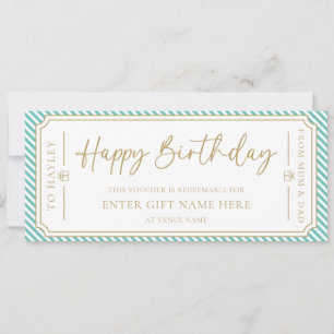 Aqua Happy Birthday Gift Voucher Card Einladung