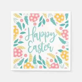 Aqua Happy Easter Foliage Serviette