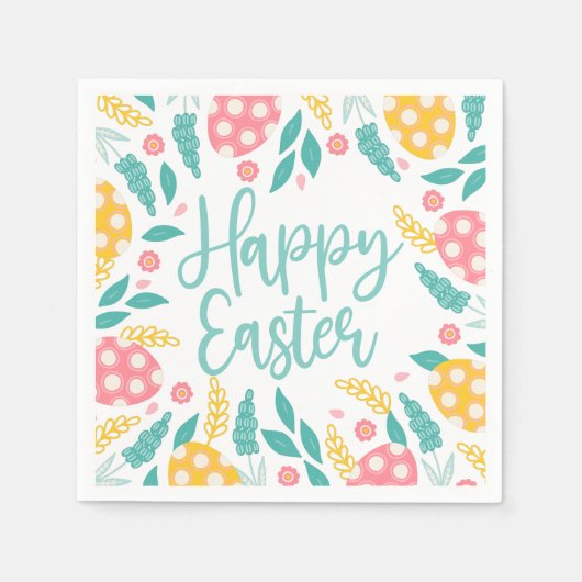 Aqua Happy Easter Laub Serviette (Vorderseite)