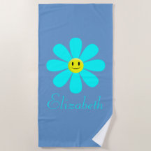 Aqua Happy Face Blume Personalisiert Beach Handtuc