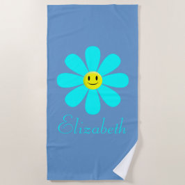 Aqua Happy Face Blume Personalisiert Beach Handtuc Strandtuch