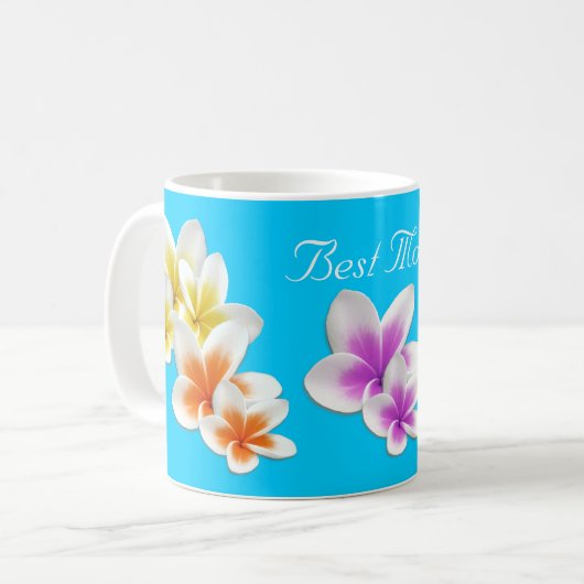 Aqua Hawaiian Blume Mama Custom Coffee Tasse (Vorderseite Links)