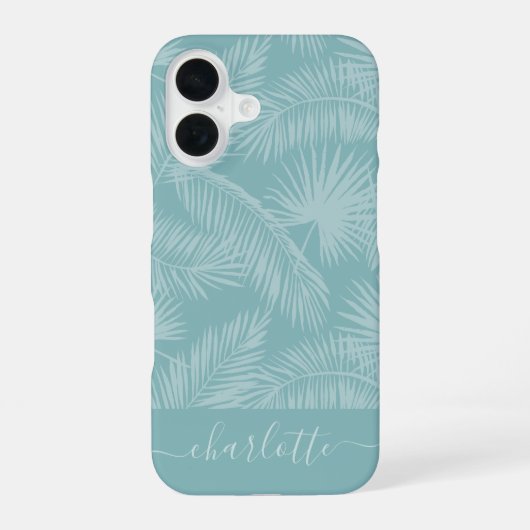Aqua Haze Tropical Botanical Palm Blätter Muster iPhone 16 Hülle (Rückseite)