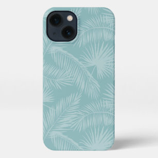 Aqua Haze Tropical Botanical Palm Blätter Muster iPhone 13 Hülle