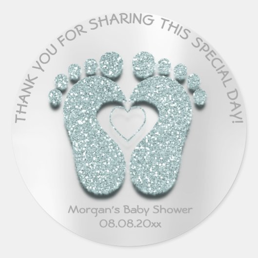 Aqua Heart Feet Baby Shower Gefallen Geschenk Dank Runder Aufkleber (Vorderseite)