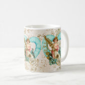 Aqua Heart Golden Cherub & Harp Bokeh Bling Kaffeetasse (VorderseiteRechts)