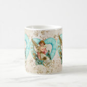 Aqua Heart Golden Cherub & Harp Bokeh Bling Kaffeetasse (Mittel)