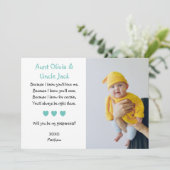 Aqua Hearts wirst du meine Eltern mit Foto sein Einladung (Stehend Vorderseite)