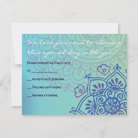 Aqua HEMSA HAND OF GOD Bat Mitzvah Reply Card RSVP Karte (Vorderseite)