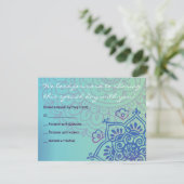 Aqua HEMSA HAND OF GOD Bat Mitzvah Reply Card RSVP Karte (Stehend Vorderseite)
