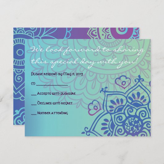 Aqua HEMSA HAND OF GOD Bat Mitzvah Reply Card RSVP Karte (Vorne/Hinten)