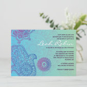 Aqua HEMSA HAND von GOTT Schläger Mitzvah Einladung (Stehend Vorderseite)