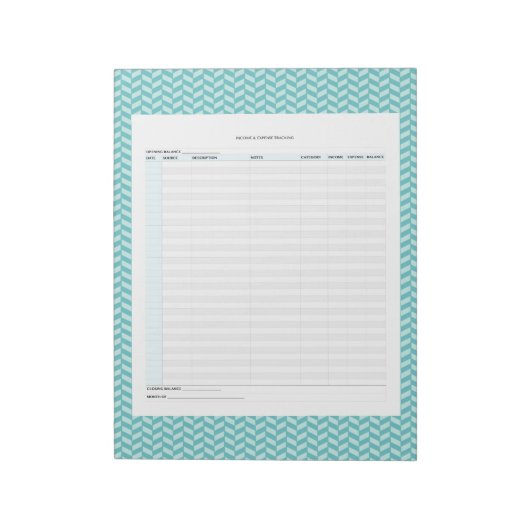 Aqua Herringbone Income & Expense Tracker Notizblock (Rotiert)