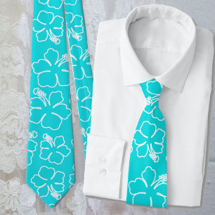 Aqua Hibiskus Umriss Muster Hochzeit Krawatte