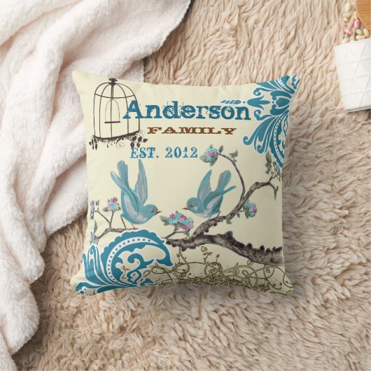 Aqua Hot Pink Birds Family etabliert Kissen (Decke)