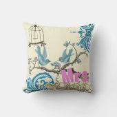Aqua Hot Pink Birds Mrs Brides Pillow Kissen (Vorderseite)