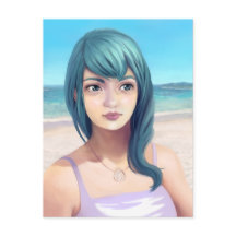 Aqua - Hübsches blauhaariges Mädchen am Strand