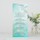 Aqua Hummingbird Watercolor Wedding Menu Menükarte (Stehend Vorderseite)