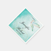 Aqua Hummingbird Watercolor Wedding Napkin Serviette (Ecke)