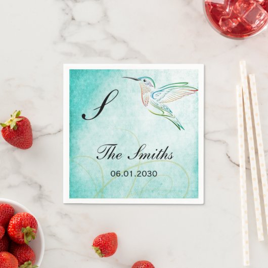 Aqua Hummingbird Watercolor Wedding Serviette (Beispiel)