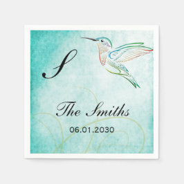 Aqua Hummingbird Watercolor Wedding Serviette