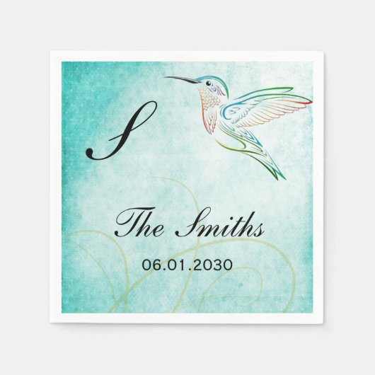 Aqua Hummingbird Watercolor Wedding Serviette (Vorderseite)