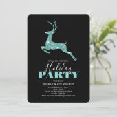Aqua Imitats Glitzer Deer Holiday Party Einladung (Stehend Vorderseite)