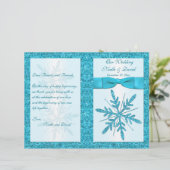 Aqua IMITATS Glitzer Snowflakes Hochzeitsprogramm (Stehend Vorderseite)