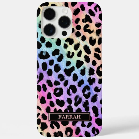 Aqua Iridescent Leopard Print Monogrammed Case-Mate iPhone Hülle (Rückseite)