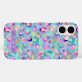 Aqua Iridescent Leopard Print Monogrammed Case-Mate iPhone Hülle (Rückseite (Horizontal))