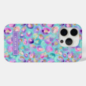 Aqua Iridescent Leopard Print Monogrammed Case-Mate iPhone Hülle (Rückseite (Horizontal))
