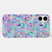 Aqua Iridescent Leopard Print Monogrammed Case-Mate iPhone Hülle (Rückseite (Horizontal))
