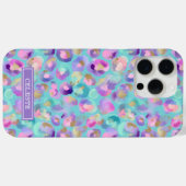 Aqua Iridescent Leopard Print Monogrammed Case-Mate iPhone Hülle (Rückseite (Horizontal))