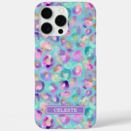 Aqua Iridescent Leopard Print Monogrammed iPhone 16 Pro Max Hülle