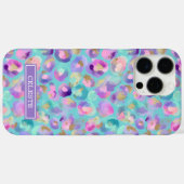Aqua Iridescent Leopard Print Monogrammed Case-Mate iPhone Hülle (Rückseite (Horizontal))