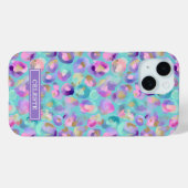 Aqua Iridescent Leopard Print Monogrammed Case-Mate iPhone Hülle (Rückseite (Horizontal))