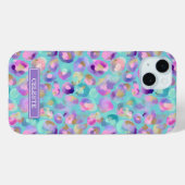 Aqua Iridescent Leopard Print Monogrammed Case-Mate iPhone Hülle (Rückseite (Horizontal))