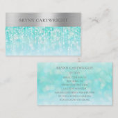 Aqua Iridescent Sparkle Bokeh mit gebürstetem Silb Visitenkarte (Vorne/Hinten)