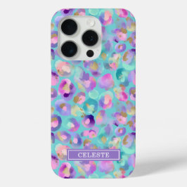 Aqua-Irideszenz-Leopardenprint monogrammiert Case-Mate iPhone Hülle