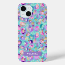 Aqua-Irideszenz-Leopardenprint monogrammiert Case-Mate iPhone Hülle