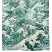 Aqua Japanese Ocean Waves Sea Pattern Duschvorhang (Vorderseite)