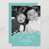 Aqua Joyeux Noël Foto Feiertagskarte (Vorne/Hinten)