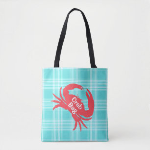 Aqua Kariert mit Crab Tote Bag Tasche