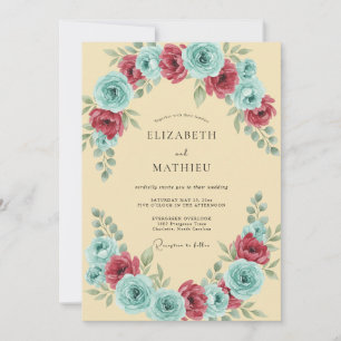 Aqua-Karmesinrote-Petal-Hochzeit Einladung