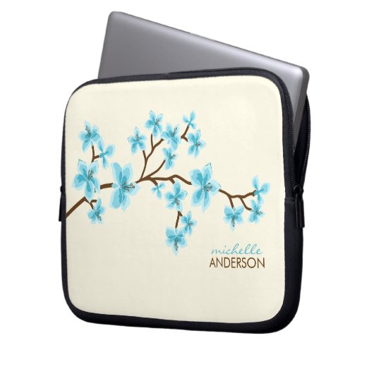Aqua-Kirschblüten-Baum Laptopschutzhülle (Vorderseite Links)