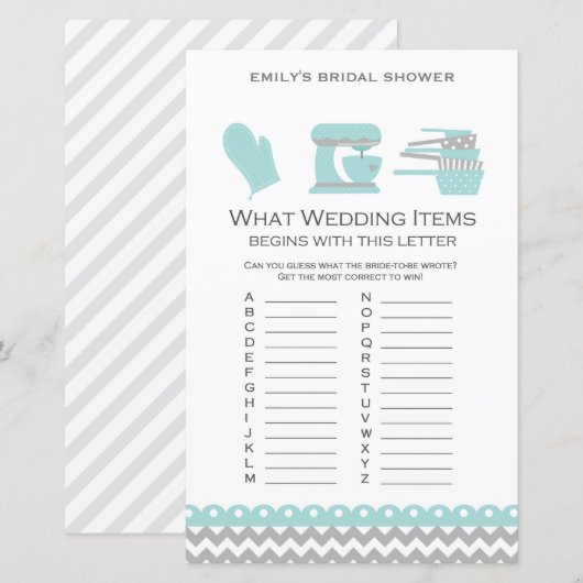 Aqua Kitchen Brautparty Game PRINTIERT (Vorne/Hinten)