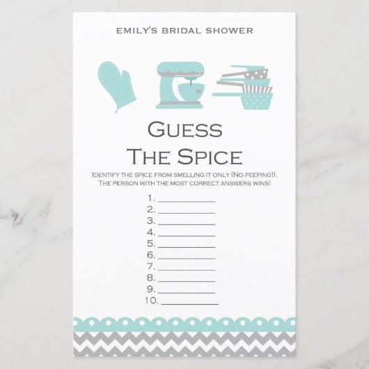 Aqua Kitchen Brautparty Game PRINTIERT (Vorderseite)