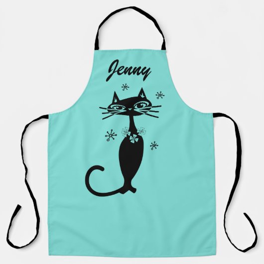 Aqua Kitchen Schürze mit Retro Atomic Cat (Vorderseite)