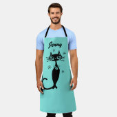 Aqua Kitchen Schürze mit Retro Atomic Cat (Getragen)